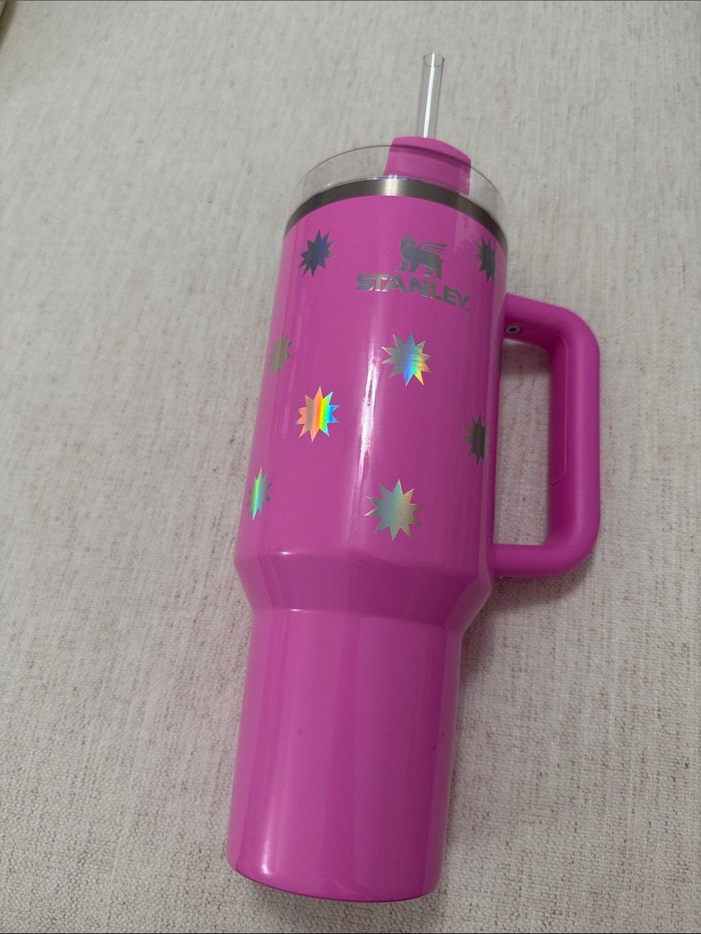 Stanley Bright Pink Insulated Tumbler with Handle and Straw